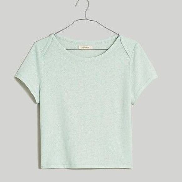 Madewell Contrast Bib Casual Crop Everyday Stretch Tee Iced Mint NWT M - Picture 1 of 8